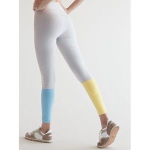 Outdoor Voices Tech Sweat Blue and Yellow Colorblock Leggings xs
